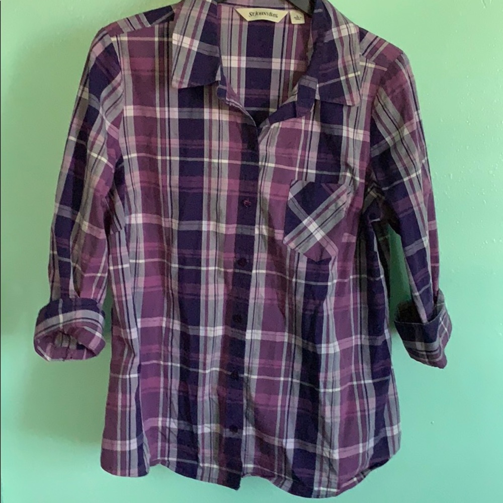 Purple button down top
